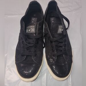 Converse One Star Black Glitter Laced Low Top‎ Sneakers 7 EUC